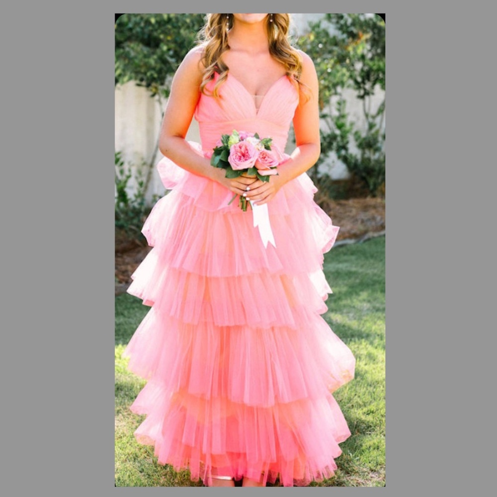 Ashley Lauren Prom Gown Dress Ruffled Tiered Coral